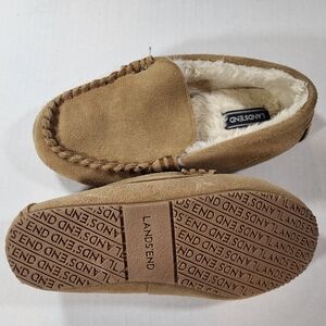 Lands' End Youth Tan and White Fur-Lined Moccasins